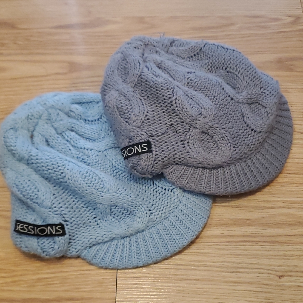 SESSIONS Chunky Monkey Beanie Kids Cable Knit Hats - Light Blue and Gray